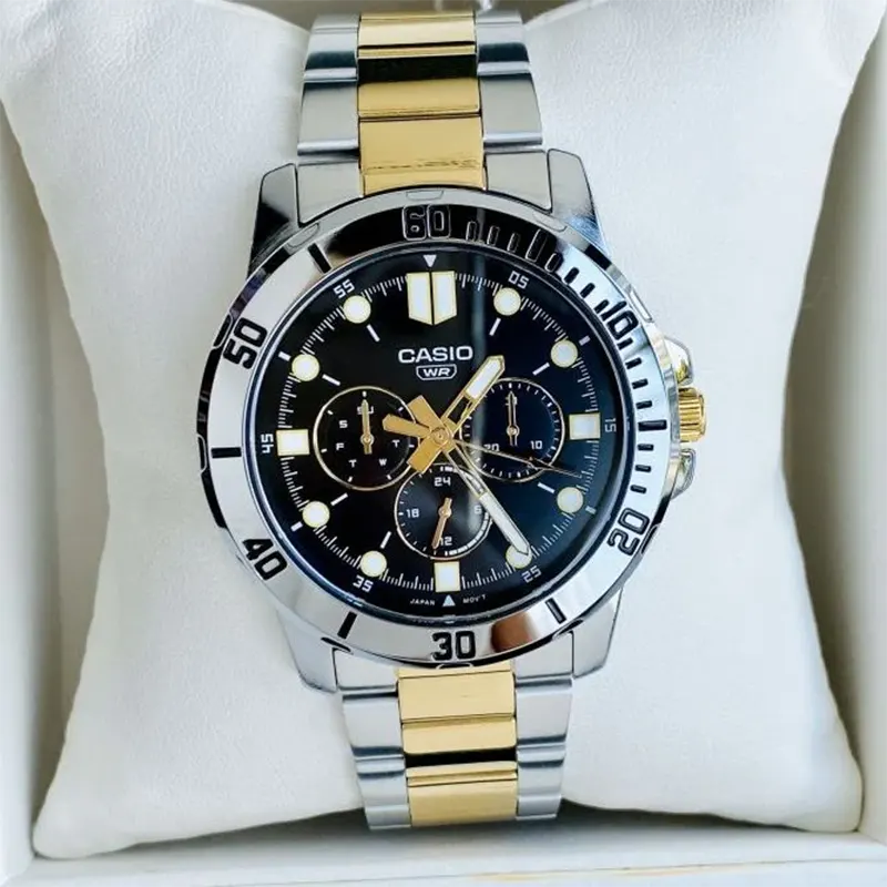 Casio Enticer Multifunction Black Dial Two-Tone Men's Watch- MTP-VD300SG-1E